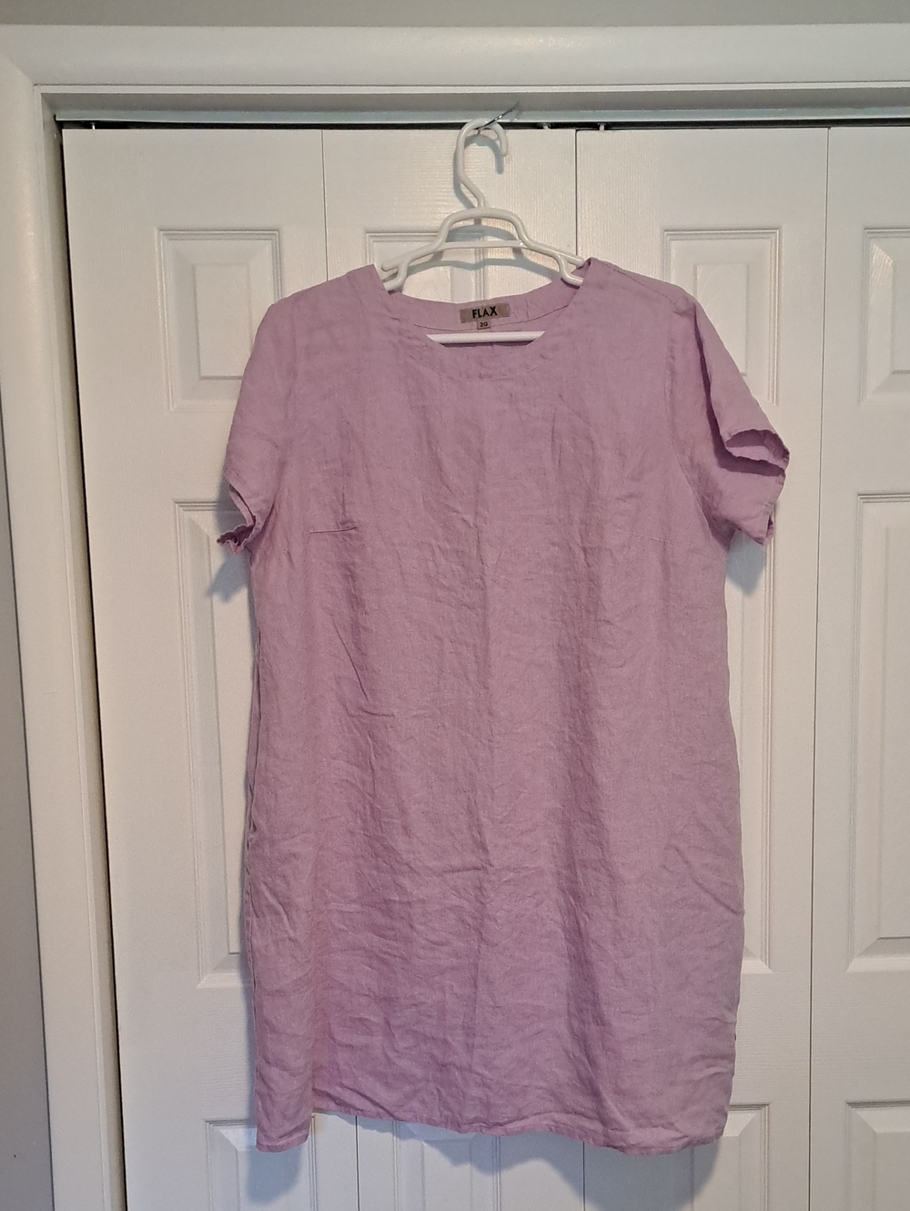 NWOT Flax Lilac Linen Short-Sleeve Shift Dress 2G